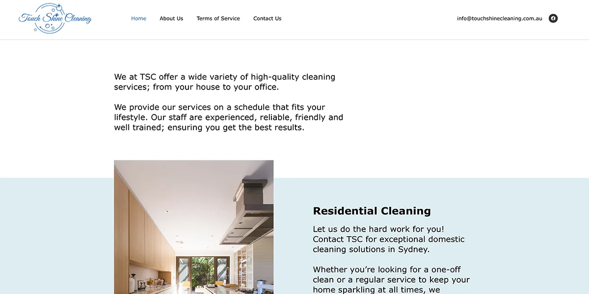 Website design project Touch Shine Cleaning in Sydney